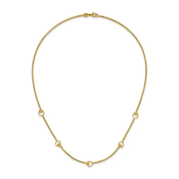 14 Karat Yellow Gold Polished Circle Station Popcorn Link Necklace 18