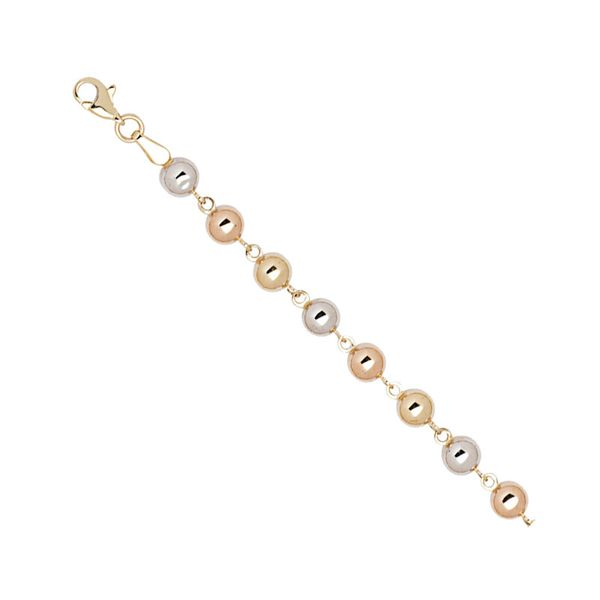 14 Karat Tri-Color Gold High Polished Stations With Lobster Claw Clasp, 7.25