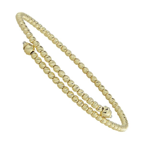14 Karat Yellow Gold Diamond Cut Bead Bypass Cuff, Adjustable J. Thomas Jewelers Rochester Hills, MI