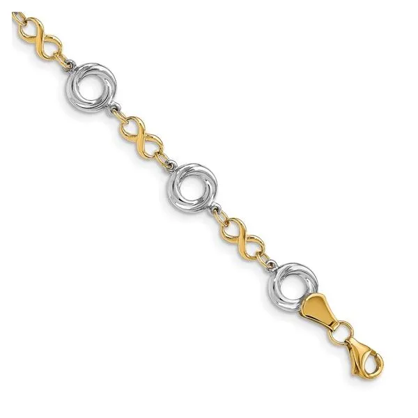 10 Karat Yellow And White Gold Polished Textured Infinity Bracelet J. Thomas Jewelers Rochester Hills, MI