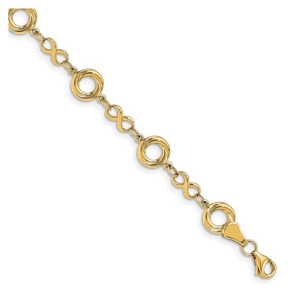 10 Karat Yellow Gold Polished Textured Infinity Link Bracelet J. Thomas Jewelers Rochester Hills, MI