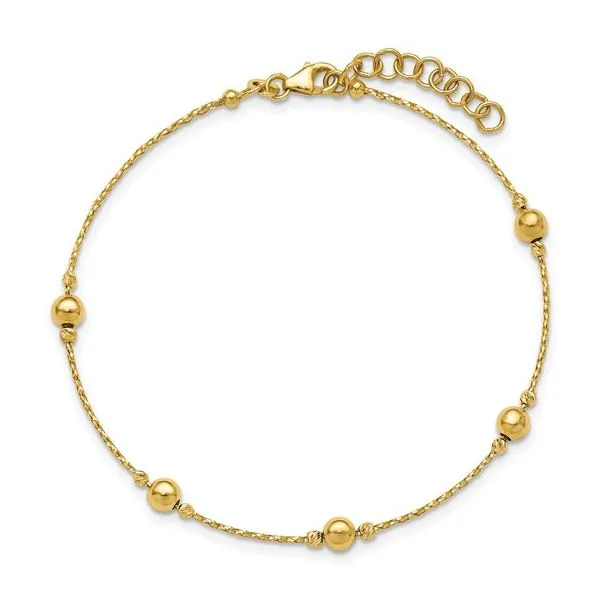 14 Karat Yellow Gold Polished Textured Diamond Cut Beads Bracelet 7