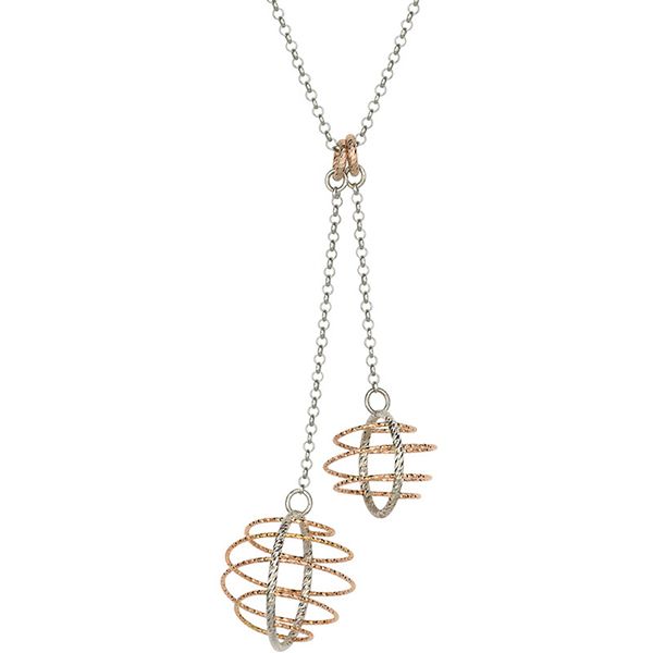 Sterling Silver and 18 Karat Rose Gold Plated Orbit Necklace by Frederic Duclos J. Thomas Jewelers Rochester Hills, MI
