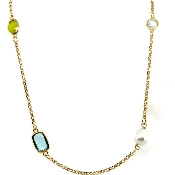sterling silver gold plated cable chain with quartz and fresh water pearls J. Thomas Jewelers Rochester Hills, MI