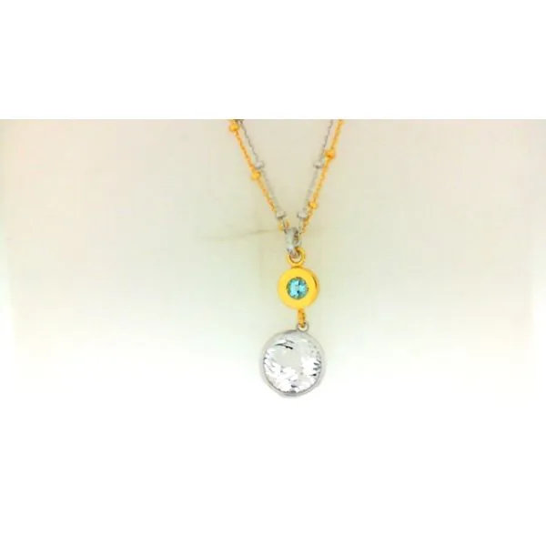 Sterling Silver Gold Plated Blue Topaz Pendant Necklace J. Thomas Jewelers Rochester Hills, MI