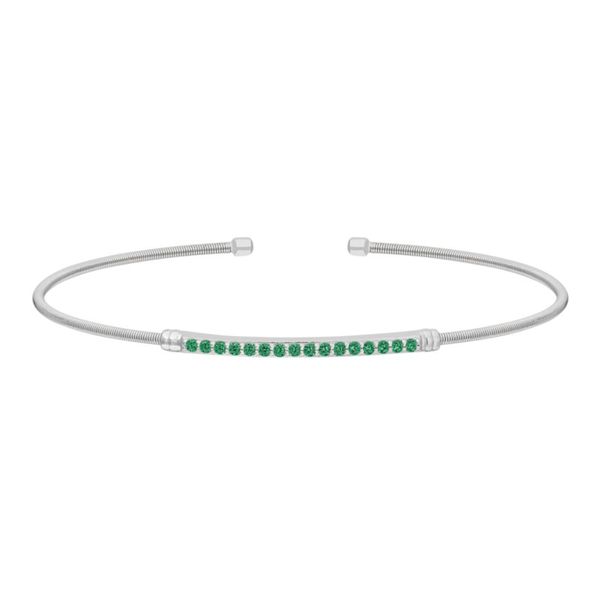 Sterling Silver Cable Cuff Bracelet with Simulated Emeralds J. Thomas Jewelers Rochester Hills, MI