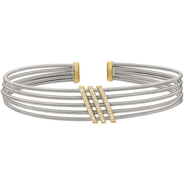 Sterling Silver Multi Cable Cuff Bracelet with Gold Finish J. Thomas Jewelers Rochester Hills, MI