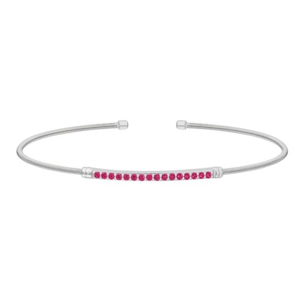 Sterling Silver Cable Cuff Bracelet with Simulated Ruby J. Thomas Jewelers Rochester Hills, MI