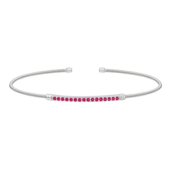 Sterling Silver Cable Cuff Bracelet with Simulated Ruby's J. Thomas Jewelers Rochester Hills, MI
