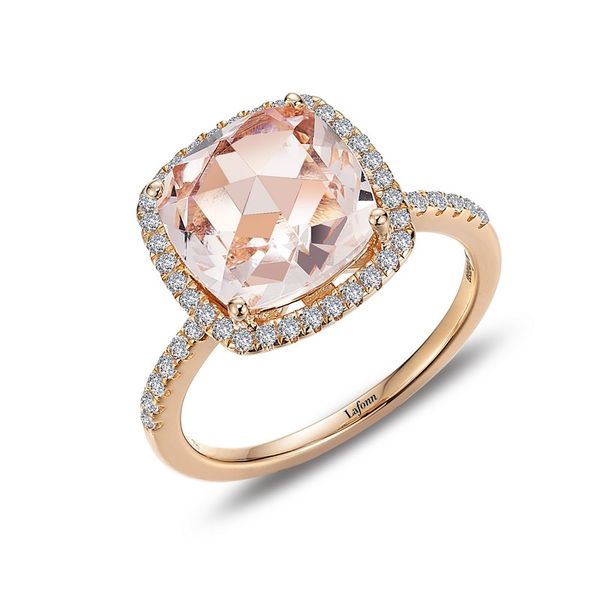 Lafonn Cushion Rose-Cut Morganite Halo Ring J. Thomas Jewelers Rochester Hills, MI