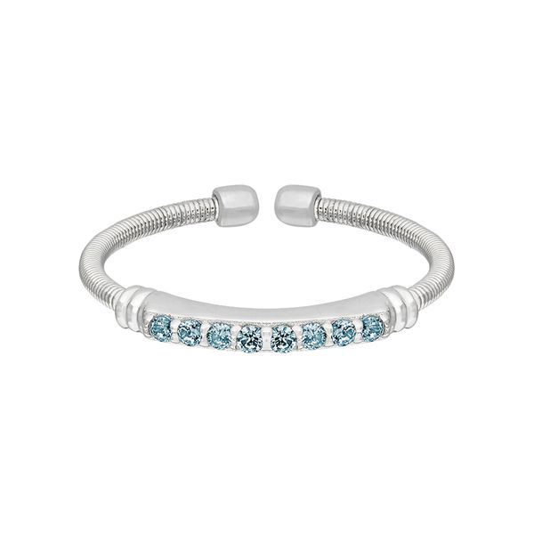Sterling Silver Cable Cuff Ring with Simulated Aquamarine J. Thomas Jewelers Rochester Hills, MI