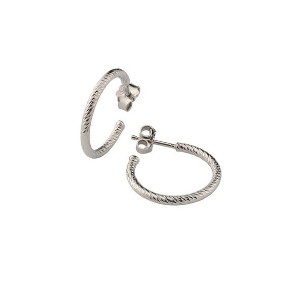 Trendy Diamond Cut Sterling Silver Hoops J. Thomas Jewelers Rochester Hills, MI