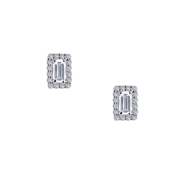 Timeless Elegance Earrings Feature Lafonn Lassaire Emerald And Round Simulated Diamonds In Sterling Silver Bonded With Platinum. J. Thomas Jewelers Rochester Hills, MI