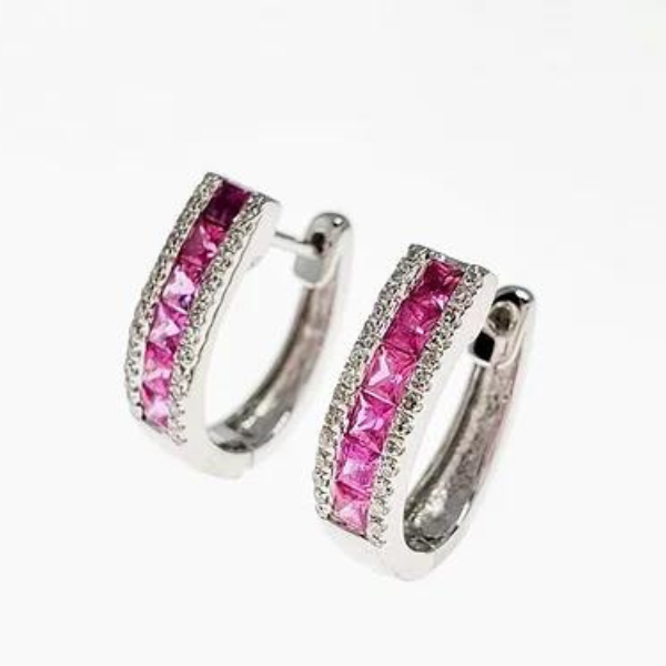 Princess Cut Pink Sapphire Earrings J. Thomas Jewelers Rochester Hills, MI