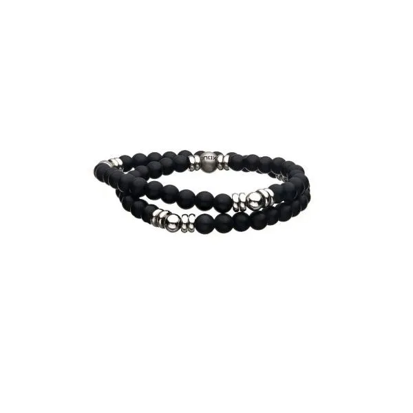 Men's Double Wrap Onyx and Steel Bead Bracelet J. Thomas Jewelers Rochester Hills, MI