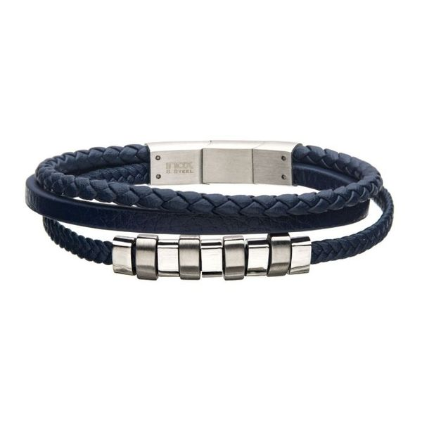 Blue Stainless Steel and Leather Bracelet J. Thomas Jewelers Rochester Hills, MI