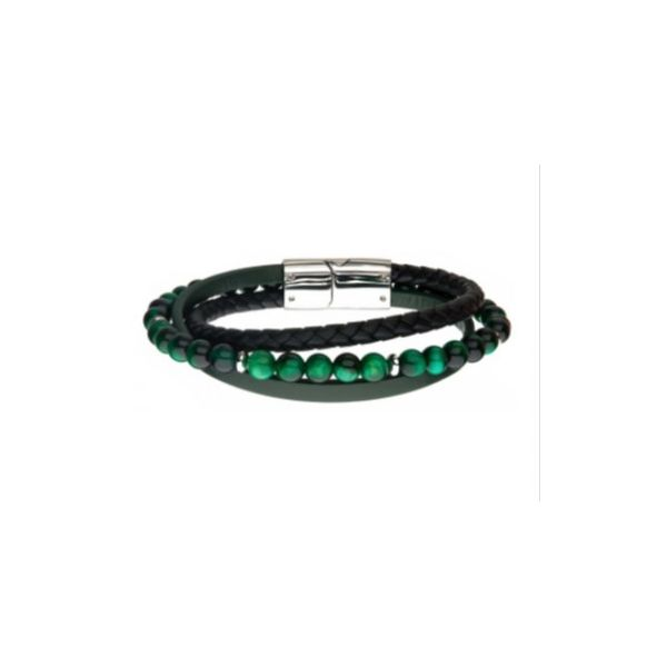 Green Tiger Eye Beaded Leather Bracelet J. Thomas Jewelers Rochester Hills, MI