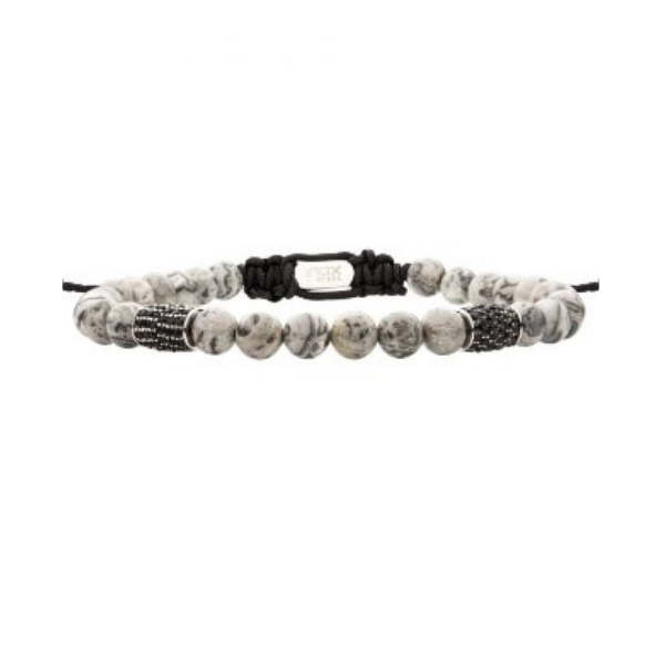 Black CZ & Grey Jasper Stones Adjustable Bracelet J. Thomas Jewelers Rochester Hills, MI