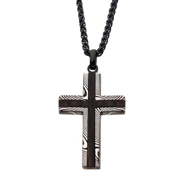 Stainless Dmascusl Cross Necklace J. Thomas Jewelers Rochester Hills, MI