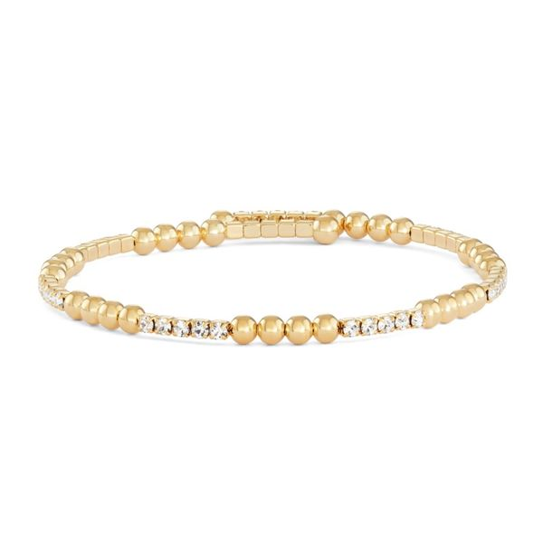 Yellow Gold Plated  Crystal And Round Bead Bangle J. Thomas Jewelers Rochester Hills, MI