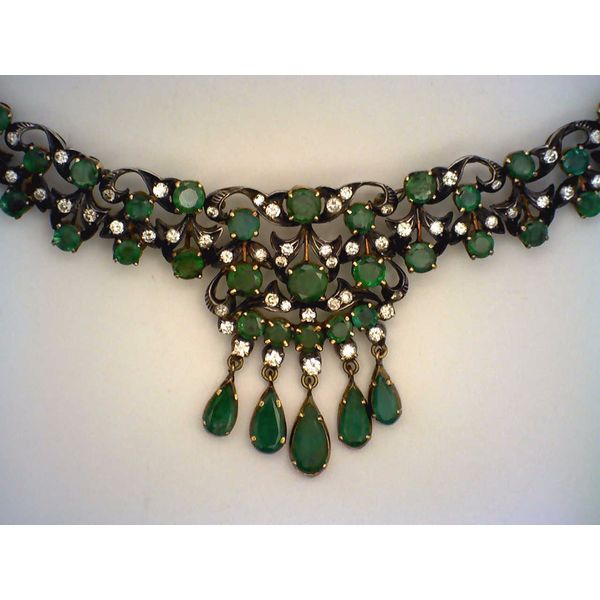 Antique Emerald & Diamond Necklace Image 2 Joint Venture Estate Jewelry Charleston, SC