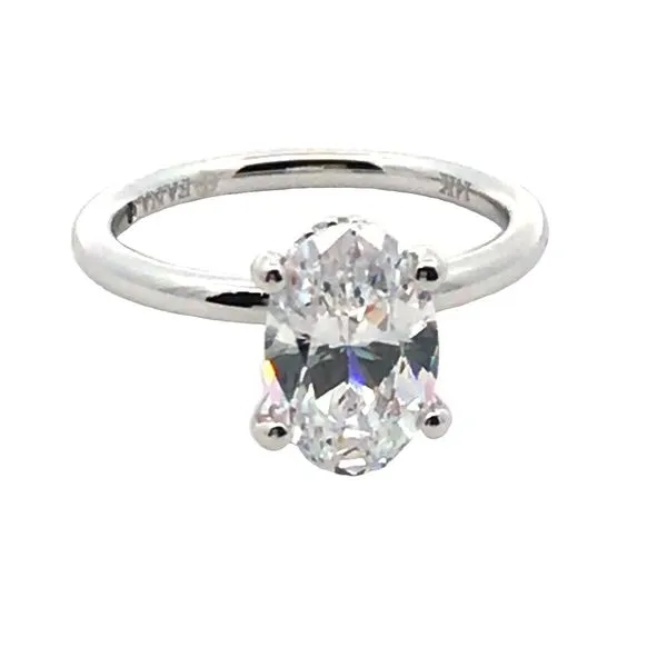 14K White Gold Semi-Mount Solitaire Engagement Ring with Two Round Accent Diamond with a Total Weight of 0.02 carats. The ring is pictured with an ova JWR Jewelers Athens, GA
