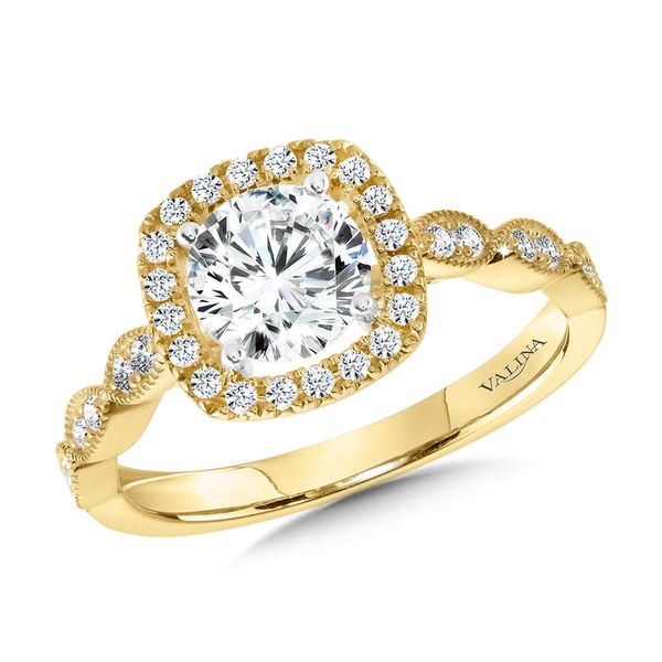 Yellow Gold Halo Semi-Mount Engagement Ring JWR Jewelers Athens, GA