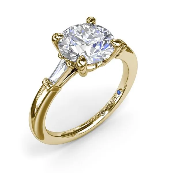 14K Yellow Gold Semi-Mount Engagement Ring with Two Baguette Diamonds and a 2.0 carat Round CZ center sto JWR Jewelers Athens, GA