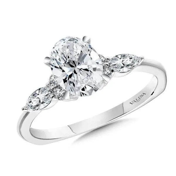 White Semi-Mount Engagement Ring with Oval Center JWR Jewelers Athens, GA