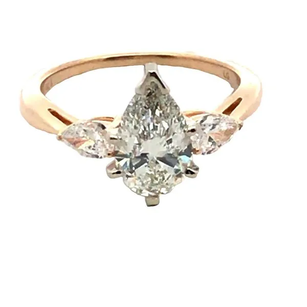 14K Yellow Gold Engagement Ring with a Pear Shaped LAB Diamond, 1.52 carats G VS-2, accented by Two Pear Shaped LAB Diamonds JWR Jewelers Athens, GA