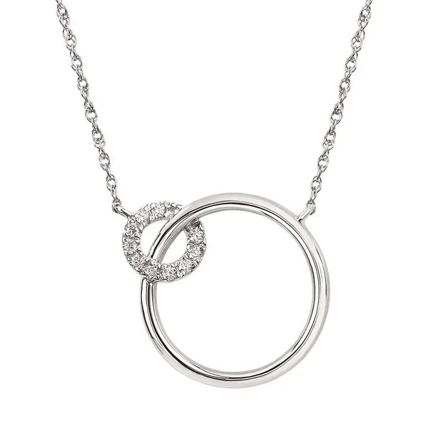 14K White Gold Eighteen Inch Necklace with a Double Ring Diamond Centerpiece. JWR Jewelers Athens, GA