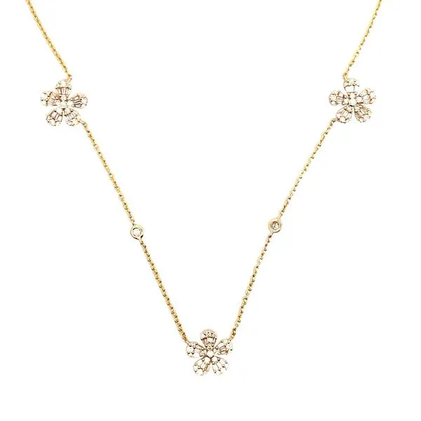 14K Yellow Gold Eighteen Inch Diamond Station Necklace with Floral Design Stations JWR Jewelers Athens, GA