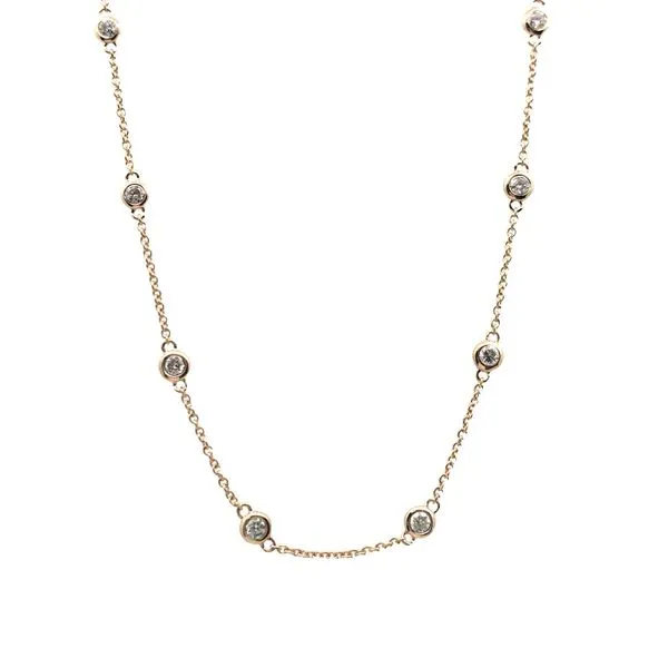 14K Yellow Gold Twenty Inch Station Necklace with Eighteen Bezel-Set Round Diamonds with a Total Weight of 0.73 carats. JWR Jewelers Athens, GA