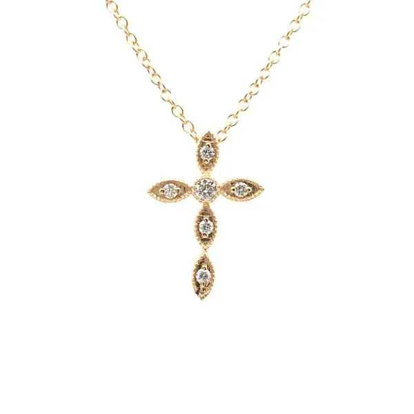 14K Yellow Gold Eighteen Inch Necklace with a Cross Pendant containing Six Round Diamonds JWR Jewelers Athens, GA