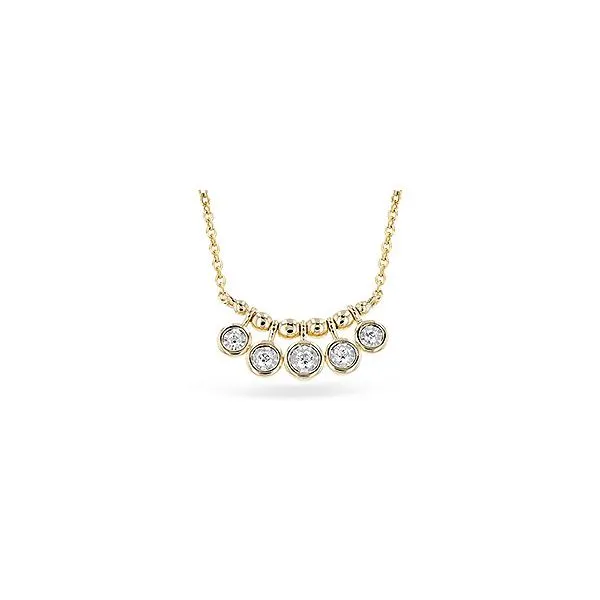 14K Yellow Gold Diamond and Gold Bead Necklace with Five Round Diamonds JWR Jewelers Athens, GA