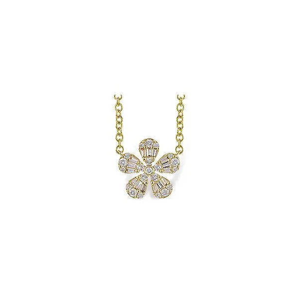 14K Yellow Gold Eighteen Inch Diamond Cluster Necklace with a Clover Design JWR Jewelers Athens, GA