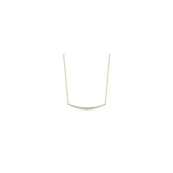 18K Yellow Gold Eighteen Inch Necklace with a Curved Bar Centerpiece containing Twenty-Five Round Diamonds JWR Jewelers Athens, GA