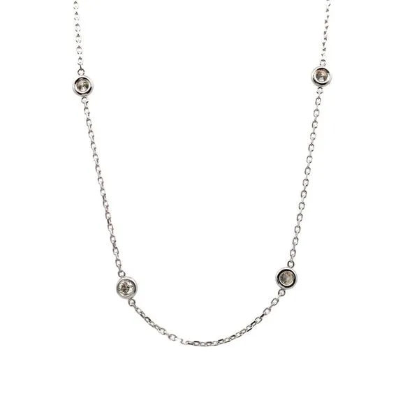 14K White Gold Eighteen Inch Diamond Station Necklace with Ten Bezel-Set Round Diamonds weighing 1.0 carats. JWR Jewelers Athens, GA