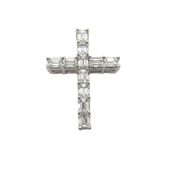 14K White Gold Diamond Cross Pendant with Eleven Emerald-Cut Diamonds, 0.95 carats. JWR Jewelers Athens, GA