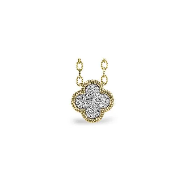 14K Yellow Gold Eighteen Inch Necklace with a Clover Design Centerpiece containing Thirty-Three Round Diamonds JWR Jewelers Athens, GA