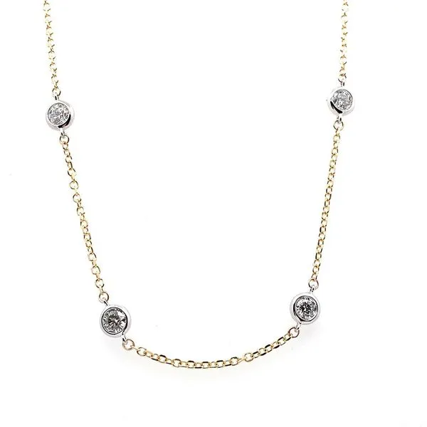 14K Yellow Gold Eighteen Inch Station Necklace with Ten Bezel-Set Round Lab Grown Diamonds having a Total Weight of 2.01 carats. JWR Jewelers Athens, GA