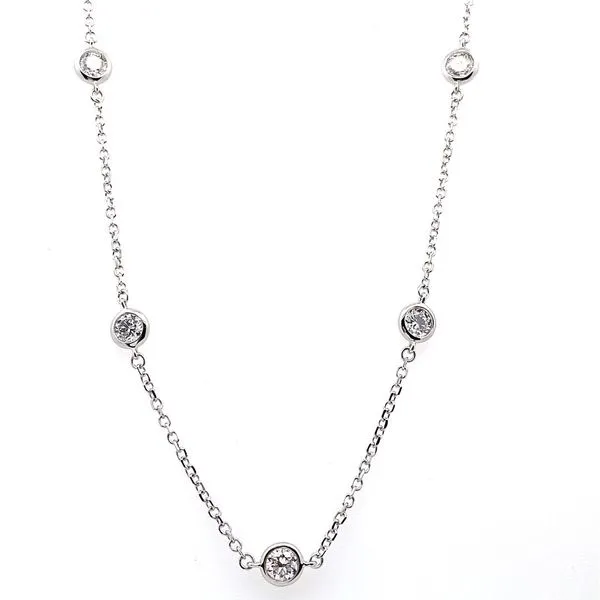 14K White Gold Eighteen Inch Station Necklace with Ten Bezel-Set Round LAB Grown Diamonds having a Total Weight of 2.01 carats. JWR Jewelers Athens, GA