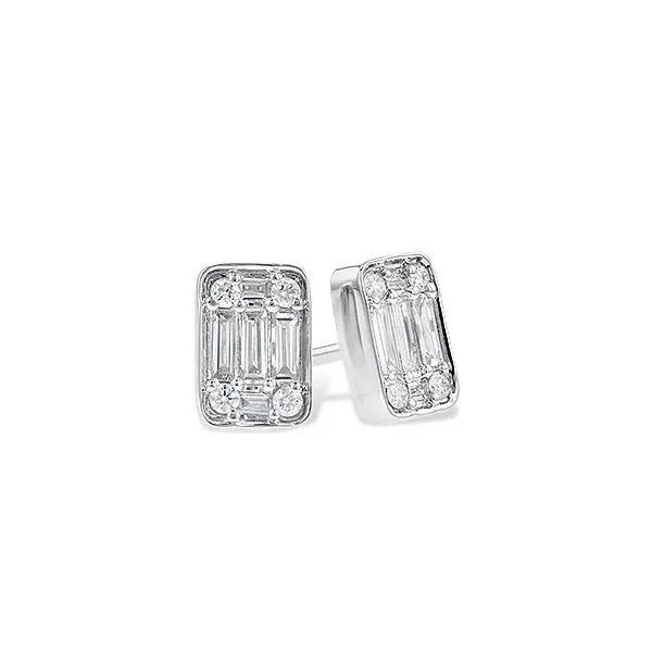 Baguette and Round Diamond Earrings JWR Jewelers Athens, GA