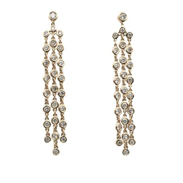 Yellow Gold Three Strand Dangle Diamond Earrings JWR Jewelers Athens, GA
