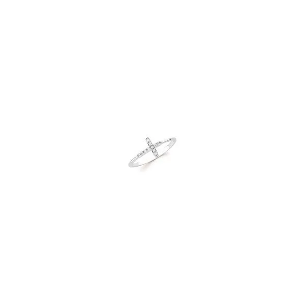 14K White Gold Diamond Sideways Cross Ring with Eleven Round Diamonds. 0.09 carats. JWR Jewelers Athens, GA
