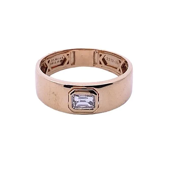 14K Yellow Gold Band Styled Fashion Ring with a Bezel-Set Emerald-Cut Diamond weighing 0.19 carats. JWR Jewelers Athens, GA