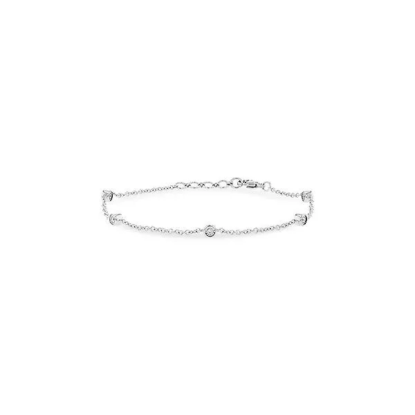 14K White Gold 7.5 inch Diamond Station Bracelet with Five Round Diamonds weighing 0.15 carats. JWR Jewelers Athens, GA