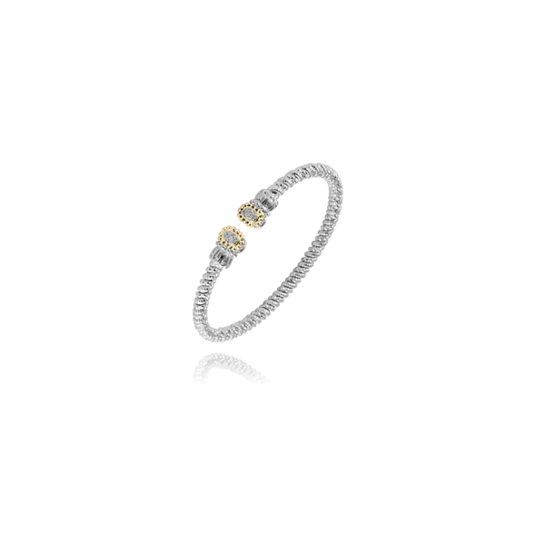 Sterling Silver and 14K Yellow Gold Vahan Open Diamond Cuff Bangle Bracelet that is 3.0 millimeters in width. JWR Jewelers Athens, GA