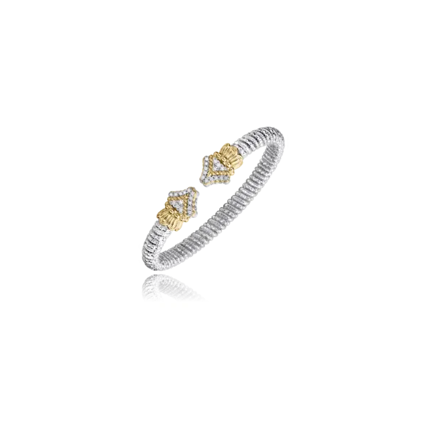 Sterling Silver and 14K Yellow Gold Open Diamond Vahan Cuff Bracelet that is 6.0 millimeters in width. JWR Jewelers Athens, GA