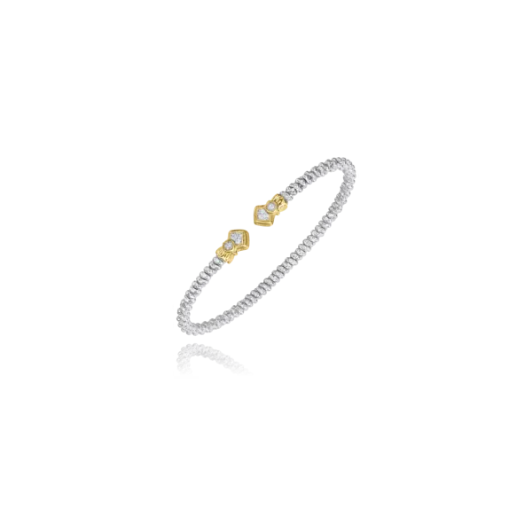 Sterling Silver and 14K Yellow Gold Open Diamond Vahan Cuff Bangle Bracelet that is 2.0 millimeters in width. JWR Jewelers Athens, GA